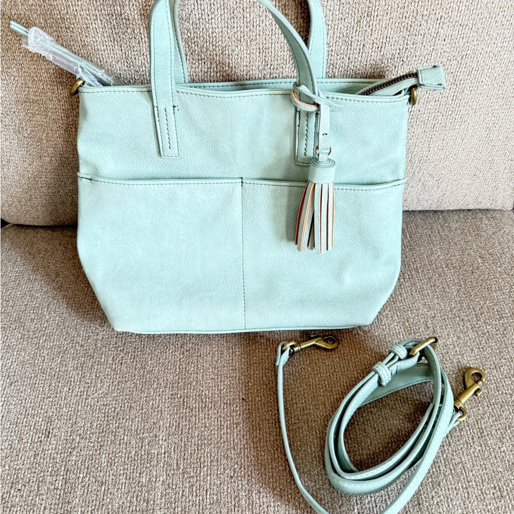 Sonoma Spring Faux Leathers Green Tote Bag